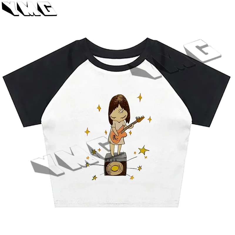 奈良美智ギタープリント夏の Tシャツ綿男性女性 Tシャツ新アニメ Tシャツカジュアル高品質服 EMO ガール