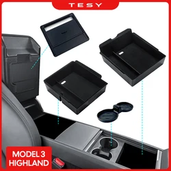 For 2024 Tesla New Model 3 Highland Hidden Storage Box Car Center Console Armrest Front and Rear Flocking Layered Grid Organized