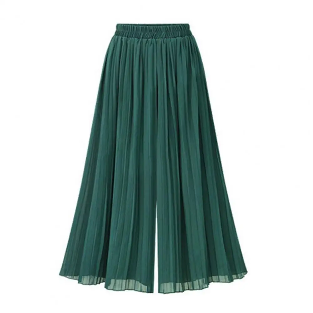 

Women Pants Elastic High Waist Trousers Pleated Wide Leg Pantskirt Sweatpants Streetwear