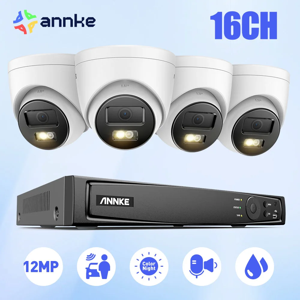 ANNKE 12MP Dual Light Smart Video Surveillance Kit 2/4PCS POE Camera 12MP NVR Smart Home Camera 16CH NVR Outdoor Built-in mic