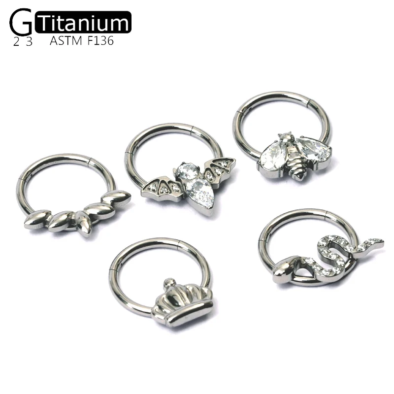 G23 Titanium Nose Ring Welded Snake Bat Crown Bee Multiple Styles Stylish Punk Nightclub Style Perforated Jewelry Seamless Ring