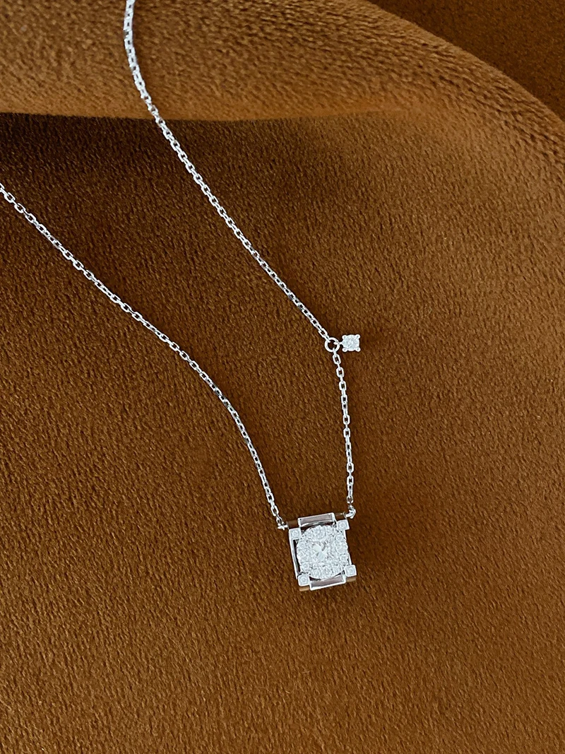 LUOWEND 100% 18K White Gold Necklace Luxury Classic Design Real Natural Diamond Necklace for Women Wedding High Party Jewelry