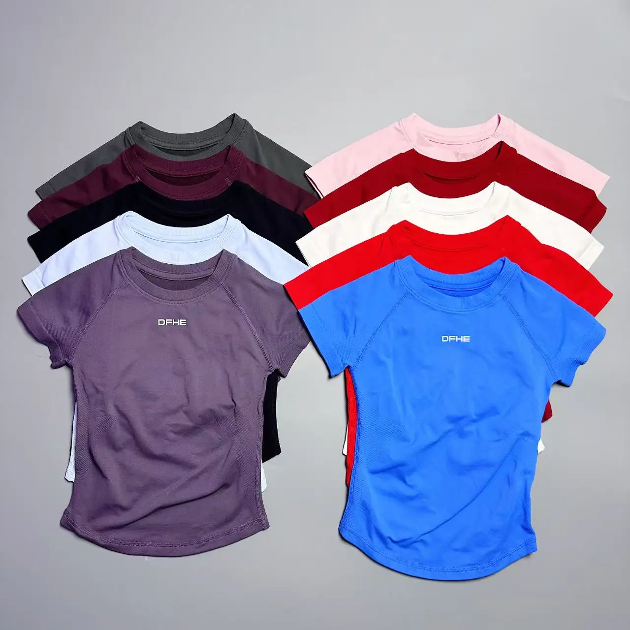 DFHEShort Sleeve Seamless Yoga Top Women Quick Dry Breathable Slim Fit Workout Gym Running Fitted Sports -Activewear