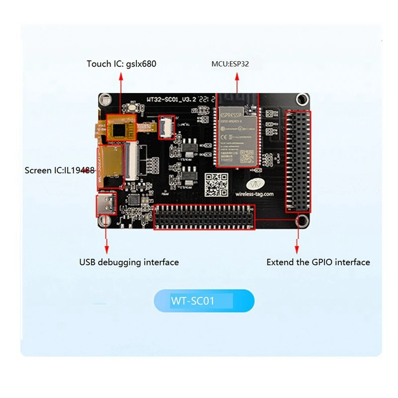 WT32-SC01 ESP32 Development Board ESP32-WROVER-B With 3.5 Inch RGB Multi-Touch LCD Screen Built-In Bluetooth Wifi Module