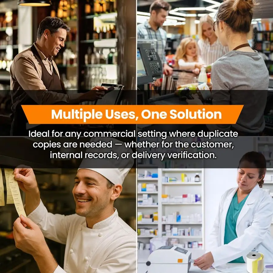 Rolls 2 Ply Kitchen Printer Paper White Yellow Carbonless Rolls 3 x 95 Feet Receipt RollsCompatible with Star SP700 Printer Pape