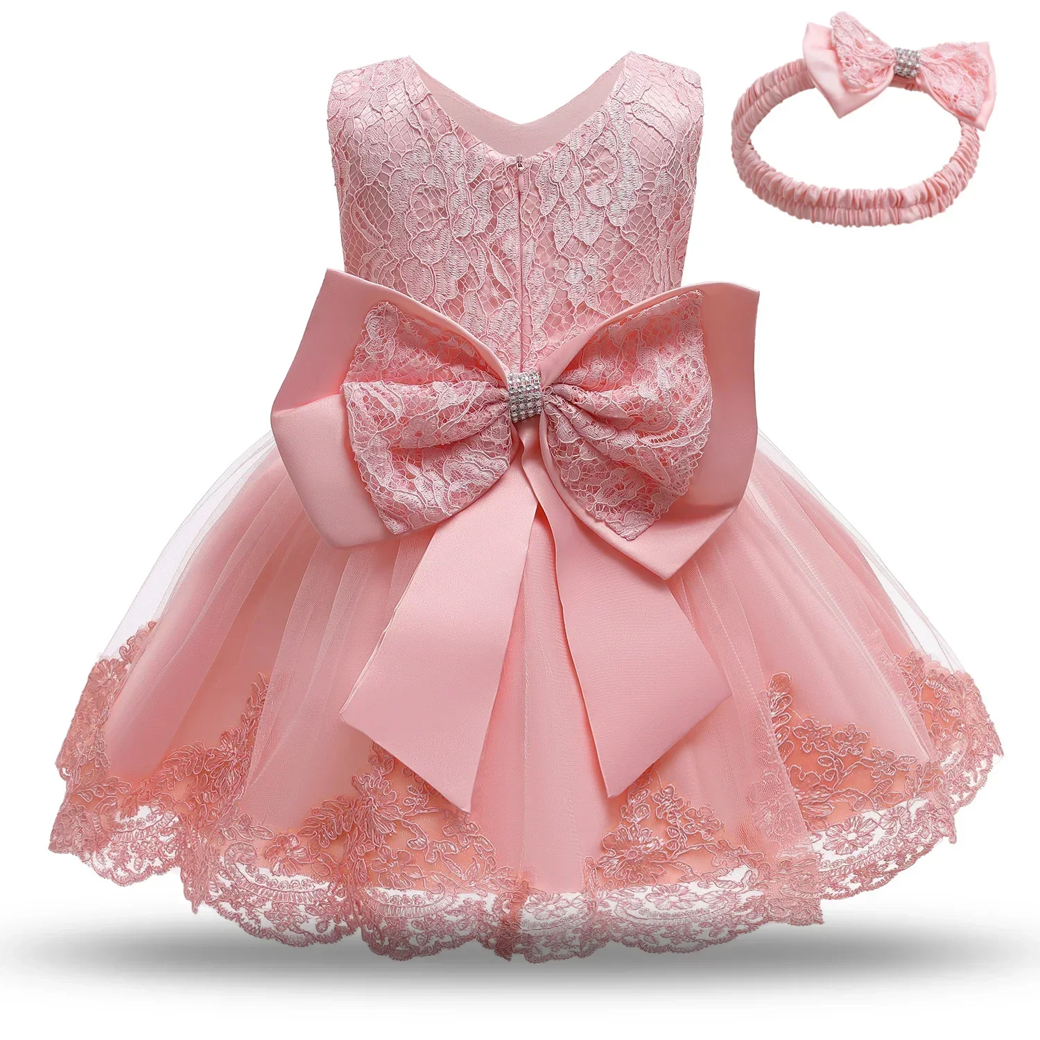 2024 New Wedding Birthday Party Dress Christams Dress 1-5 Years Girls Sleeveless Lace Baptism Princess Dress Flower Kids Clothes