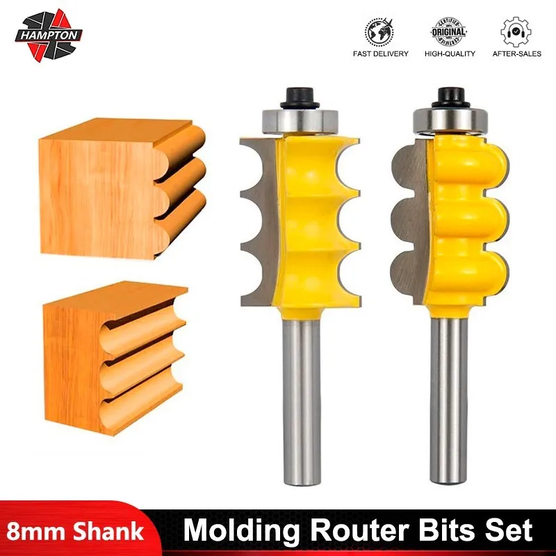 Milling Cutter 8mm Shank Triple Bead & Triple Flute Large Molding Router Bits Set for Woodworking Line Knife Wood Router Cutter