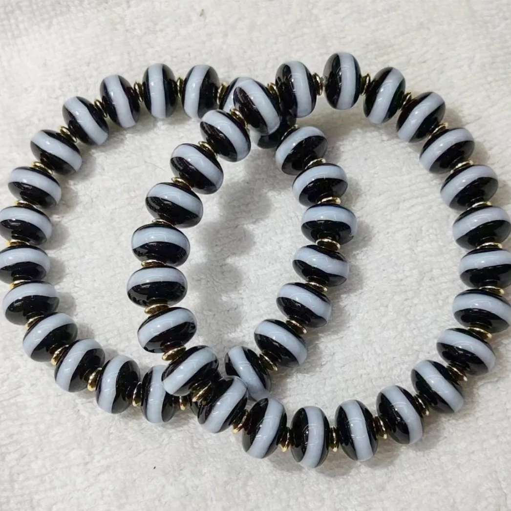 1 Pcs Natural Silk Wrapped Agate Black and White First Line Medicine Master Tianzhu Abacus Bead Couple Bracelet Dzi