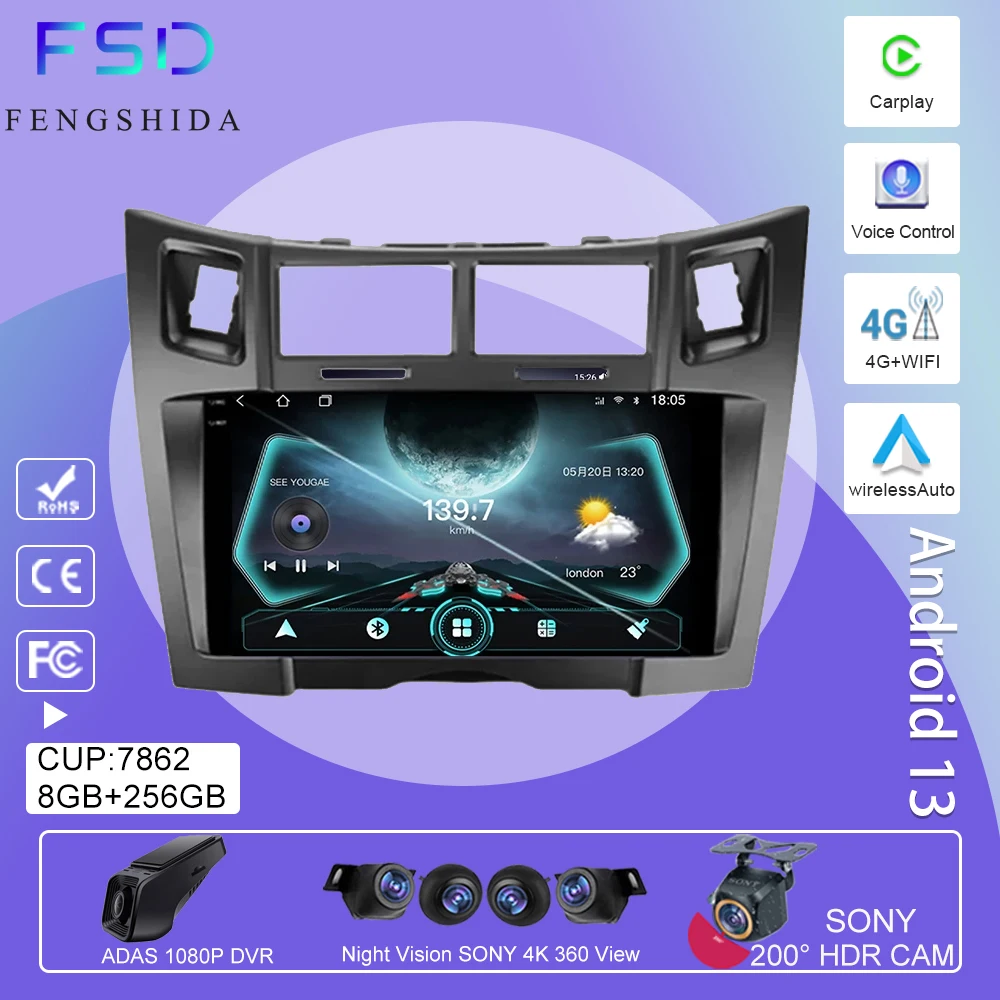 

Car Radio For Toyota Yaris 2 XP90 2005 - 2012 Android Auto Video Player GPS Navigation Multimedia Stereo 5G WIFI IPS No 2din DVD