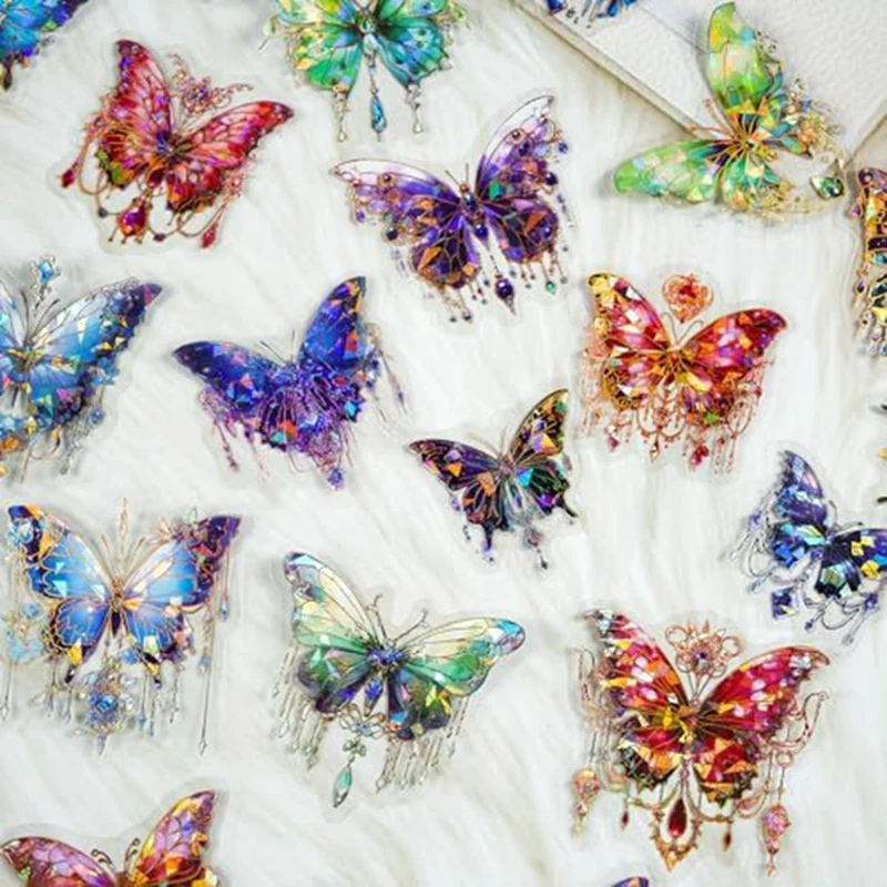 120 Pcs Butterfly PET Stickers Kit Ice Crystals Transparent Butterfly Waterproof Sticker Decals Set For Scrapbooking Supplies