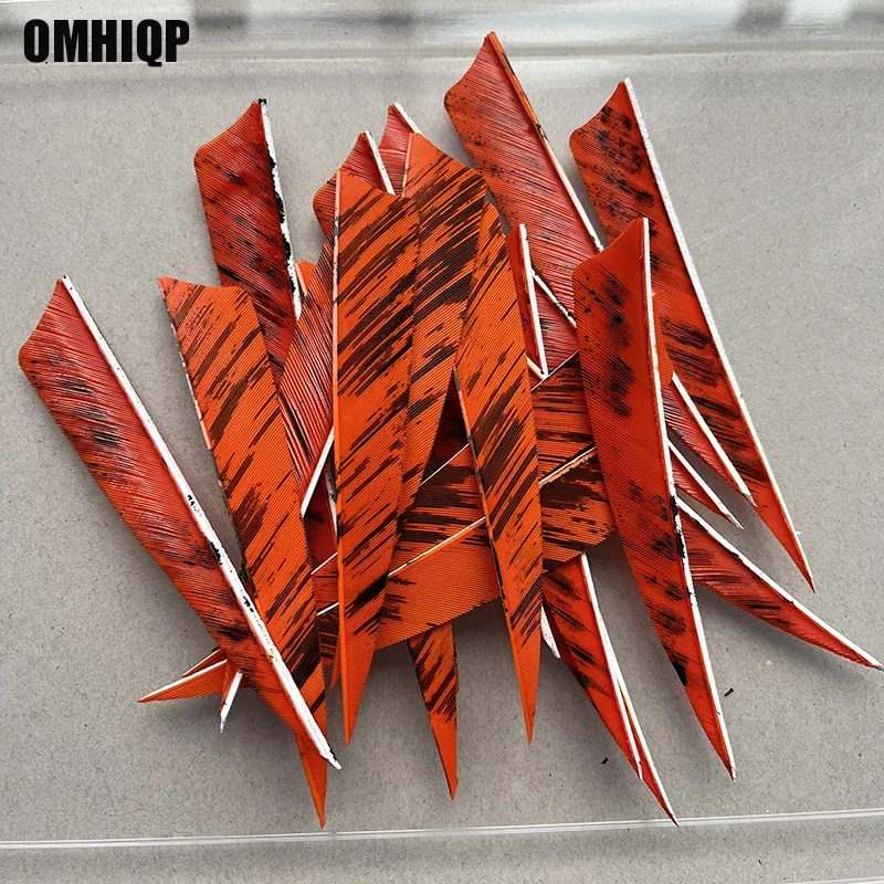 50Pcs 4Inch Right/Left Wing Shield Orange Ink Design Pattern Turkey Feather Arrow Archery Hunting Fletching for DIY