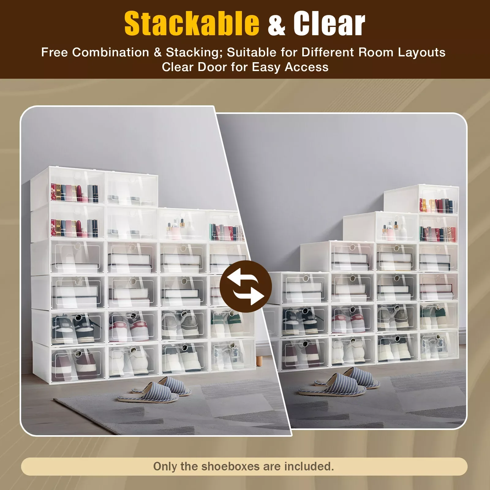 24 Pcs/set Shoe Storage Box Clear Plastic Shoes Case Stackable Organizer Display Organizer Storage Box