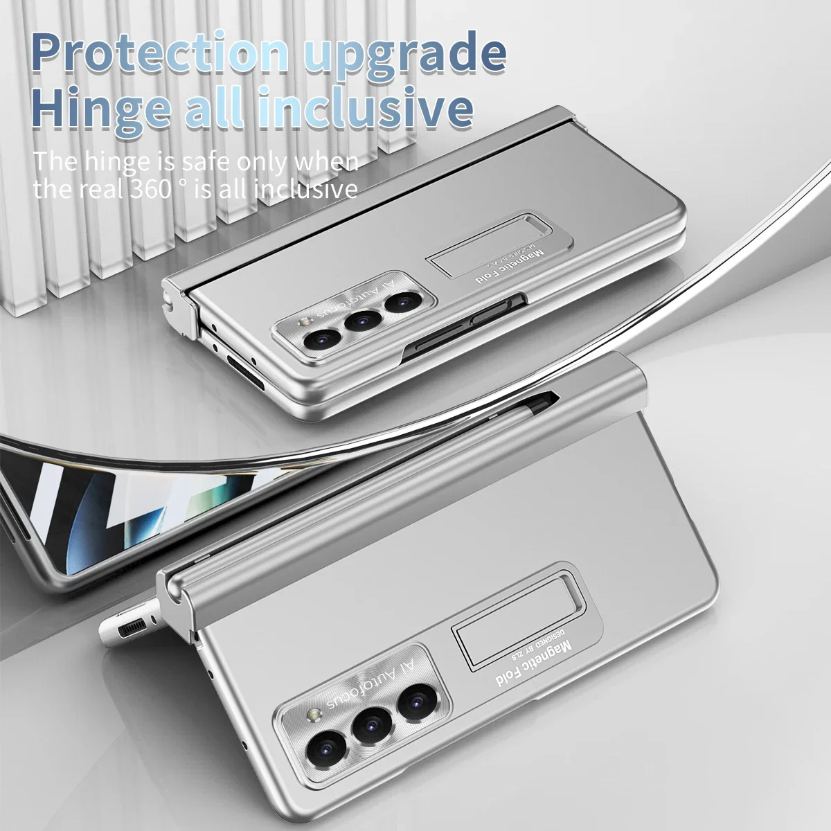 Magnetic Suction Hinge Pen Slot Holder Phone Case For Samsung Galaxy Z Fold 5 Anti-fall Protective Cover With Stylus Fundas