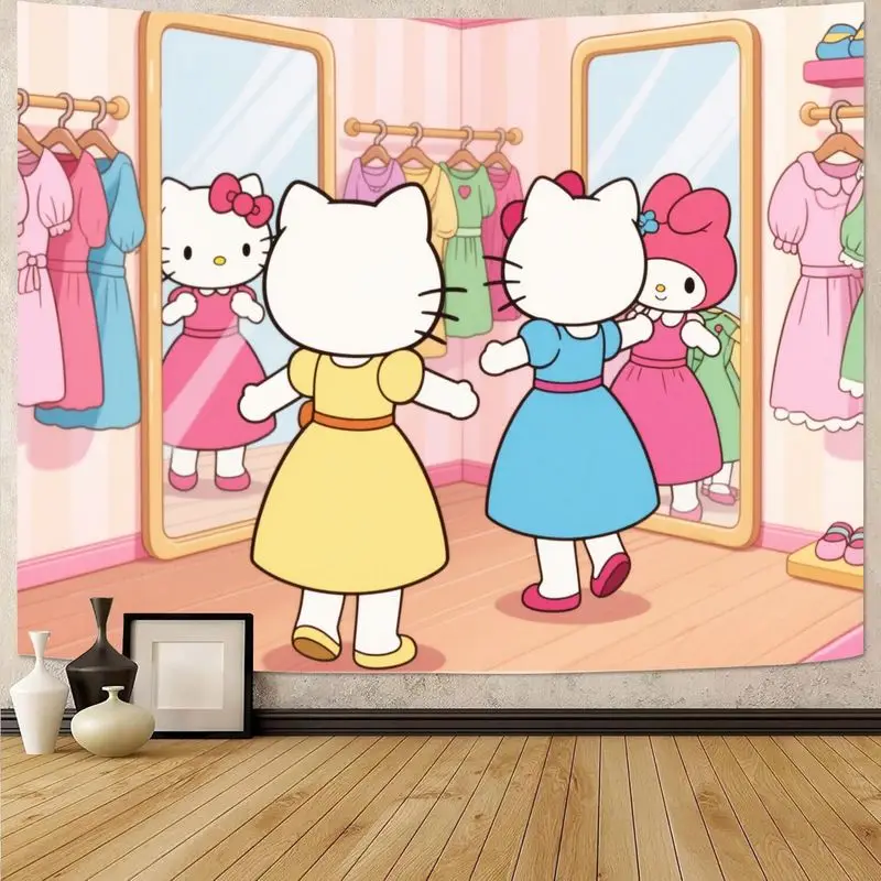 

1 шт. Sanrio Hello Kitty My Melody розовый наряд кавайный гобелен, современное настенное искусство из полиэстера для девочек, декор для спальни, подарок