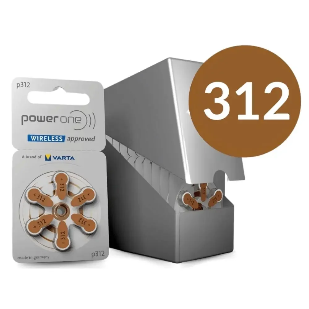 PowerOne P312 Hearing Aid Batteries 60PCS/10 Cards 1.45V 312 312A A312 PR41 Zinc Air Battery For BTE CIC RIC OE Hearing Aids