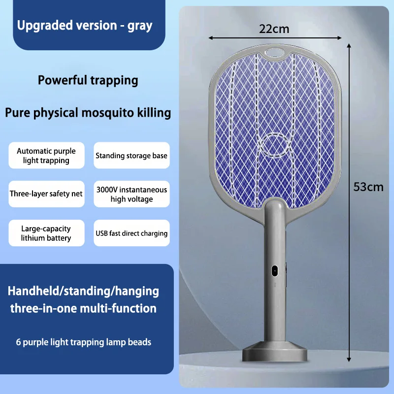 

3000VHigh Current With Type C Charging Mosquito Swatter Three One Electric Mosquito Swatter With Built In Mosquito Killing Light