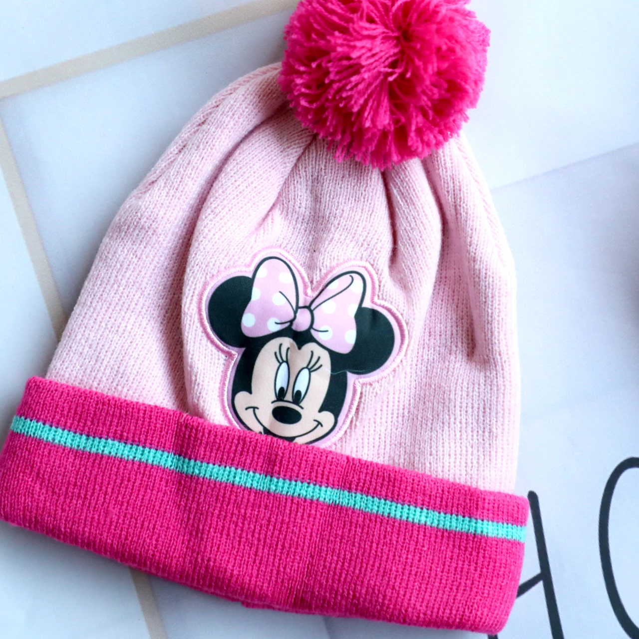 Disney New Autumn and Winter Cute Children Minnie Mouse Cartoon Scarf Hat Glove three-piece Warm Boy Girl Halloween Child hat