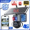 INQMEGA 12MP 6K 4G /WIFI ソーラー屋外監視カメラ 15X ズーム 3 レンズデュアルビューナイトビジョン警報ヤードセキュリティカメラ 1