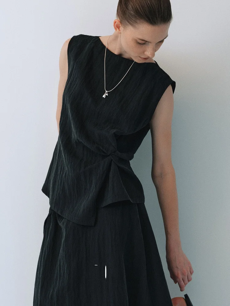 

Комплект Guoe: Топ и юбка из шелкового твила с плиссировкой и утягивающей талией для ленивых женщин, летний модный женский ансамбль