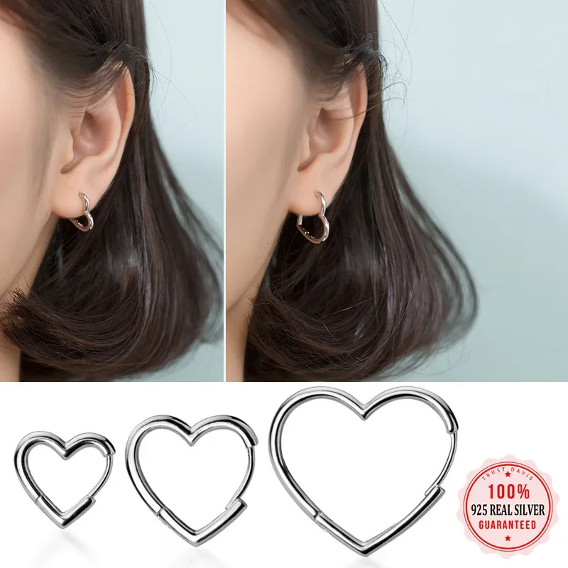 TrustDaivs Heart Hoop Earrings 925 Sterling Silver Heart Hoop Geometric Ear Cuff Clip On Earring For Women Girl Piercing  DS2434