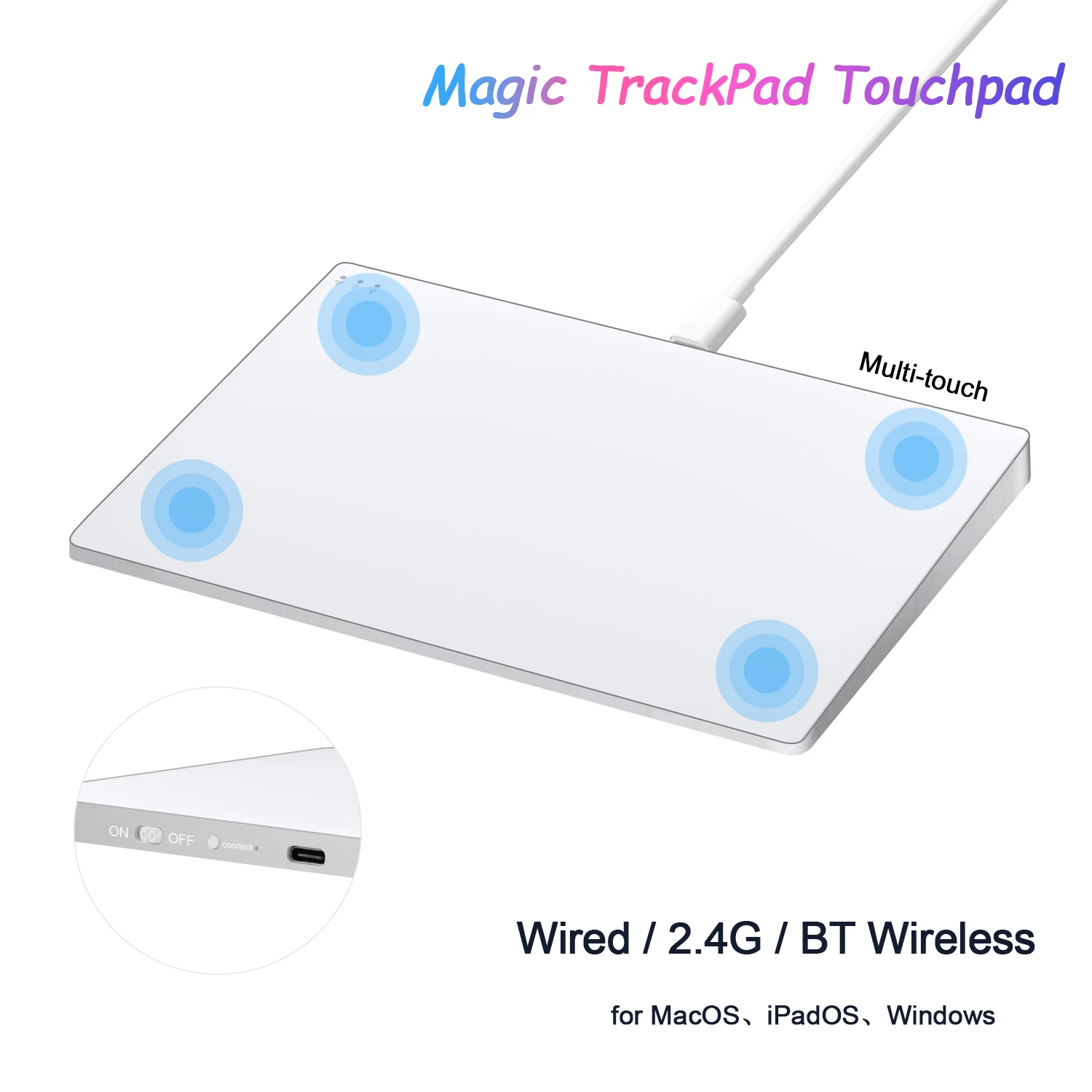 

Беспроводная трекпад BT Magic Touch Pad 2,4G Мультисенсорная мышь USB Беспроводная/проводная сенсорная панель Win 11/10/8/Mac для ноутбука iPad Mac