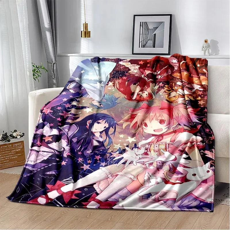 Cartoon Puella Magi Madoka Magica Blanket,Soft Throw Blanket for Home Bedroom Bed Sofa Picnic Travel Office Cover Blanket Kids