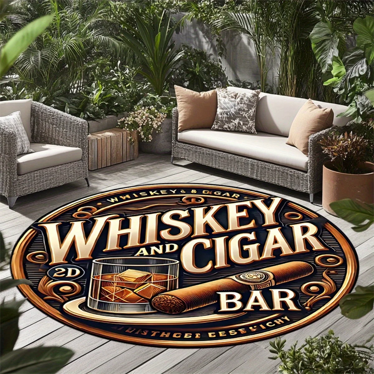 

Винтажный круглый ковер с очками для виски, коврик в стиле ретро для декора бара для мужской пещеры, столовой, полиэстеровый напольный коврик для дома и улицы, идея подарка