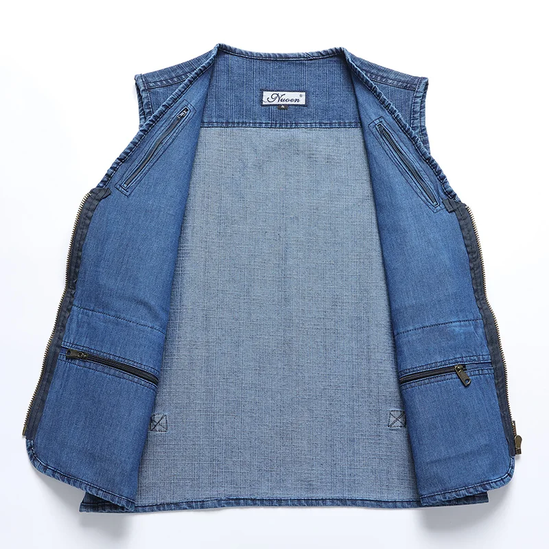 

Men's Pure Cotton Denim Vest Casual Outdoor Fiing Large Size Dad Sle Spring Autumn Photoaphy Multi ket oulder Vest