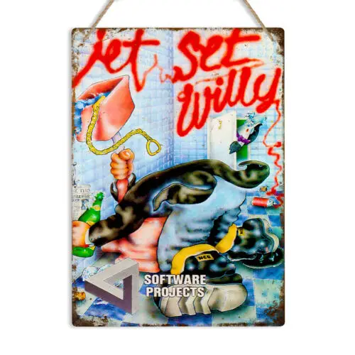 Letrero Metálico Retro Jet Set Willy ZX Spectrum, Decoración de Pared con Diseño de Videojuego Vintage de Sinclair, Regalo