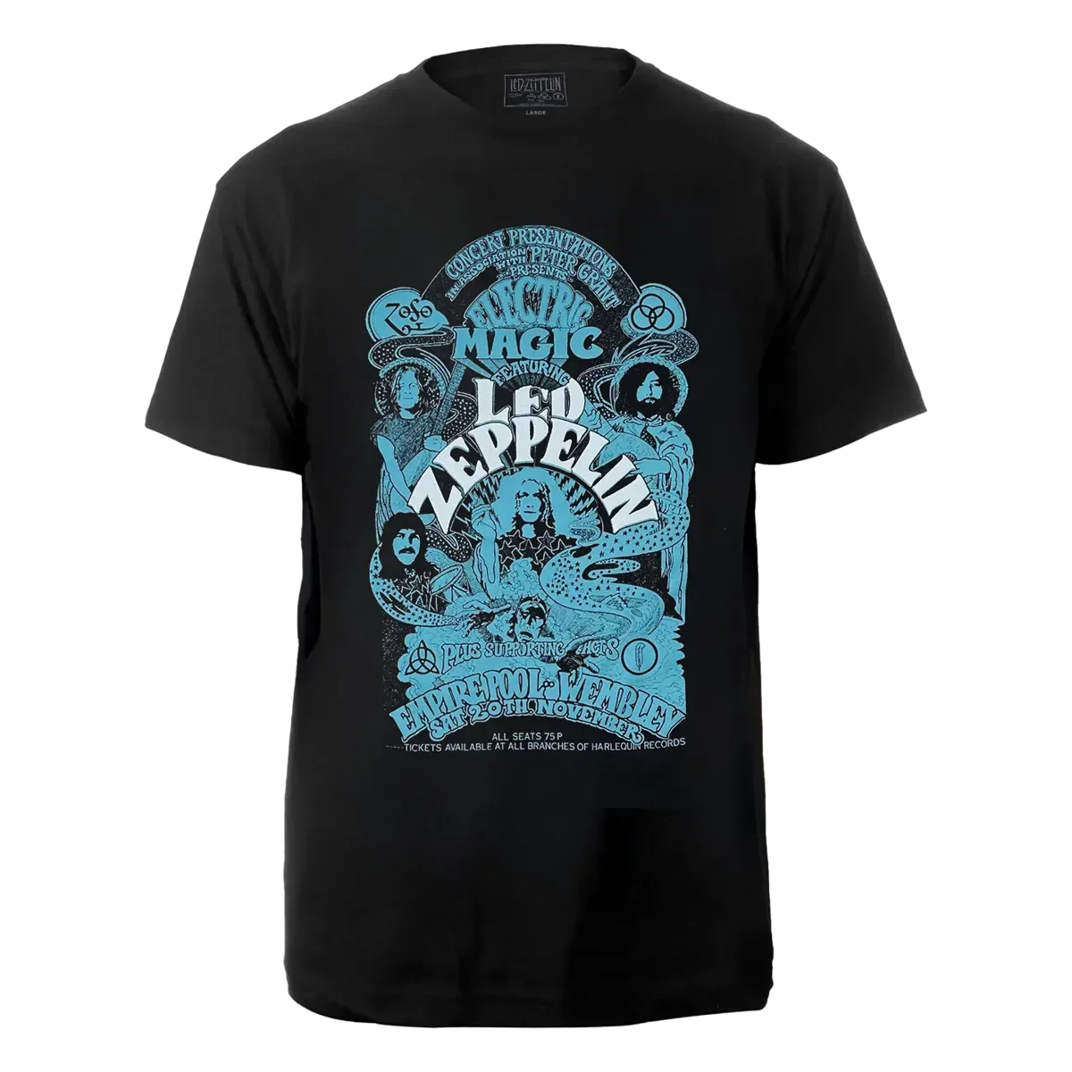 Camiseta preta led zeppelin electric magic, moda verão, esportes, algodão puro, camiseta masculina, roupas infantis, y2k, feminina