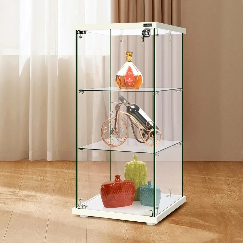 3 Layers Showcase  16''W X 16''D X 34''H Display Cabinet Countertop With Lock Furniture 4mm Tempered Glass 25mm MDF Base Storage