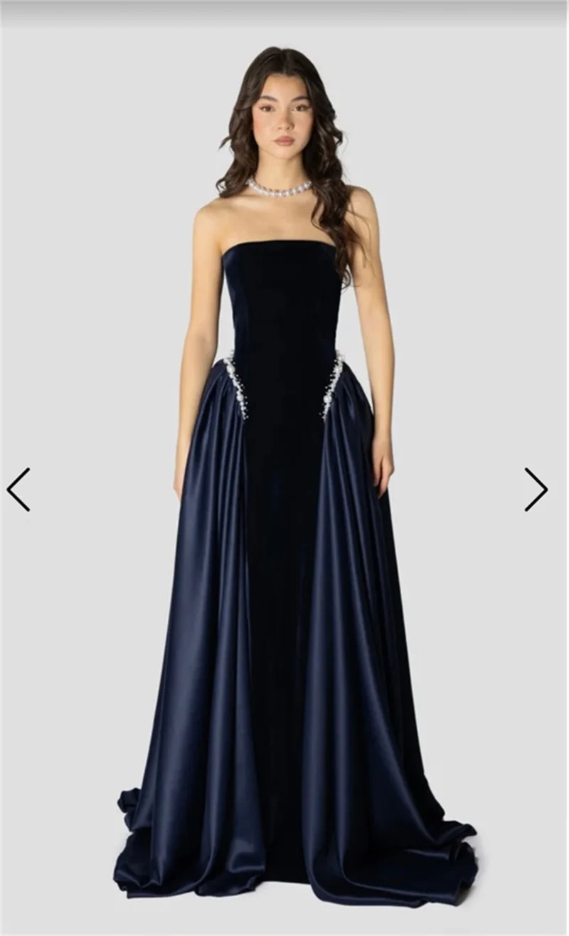 Perlen Blau Abendkleid Sexy Liebsten Lace Up Zurück Frühling Herbst Party Kleid Formale Hochzeit Gast Geburtstag Abend Robe