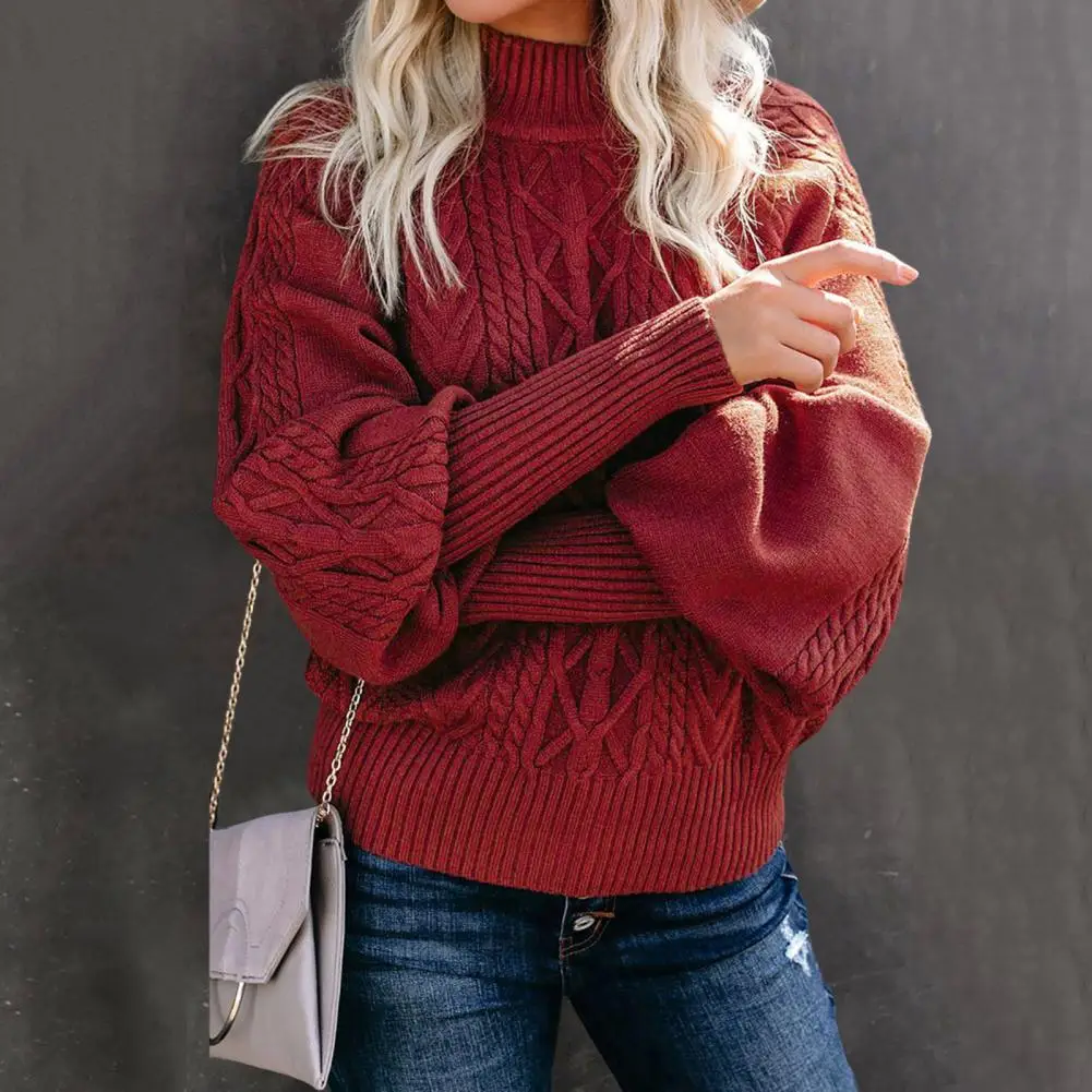 Twist Texture Women Sweater Jumper Stretchy Thick Twist Texture Sweater Winter Loose Warm Pullover Solid Color Knitwear Jumper