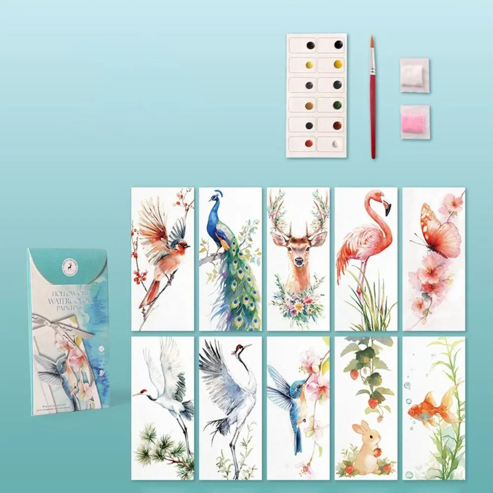 

New 10 Sheets Watercolor Painting Set DIY Handmade Coloring Bookmark 12 Colors Gift Bookmark Painting Set