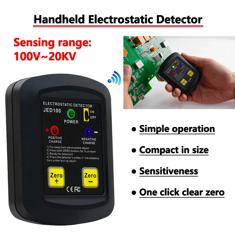 100V~20KV Portable Electrostatic Detector Non-contact Electrostatic Field Tester Non-woven Circuit Board Static Surface Analyzer