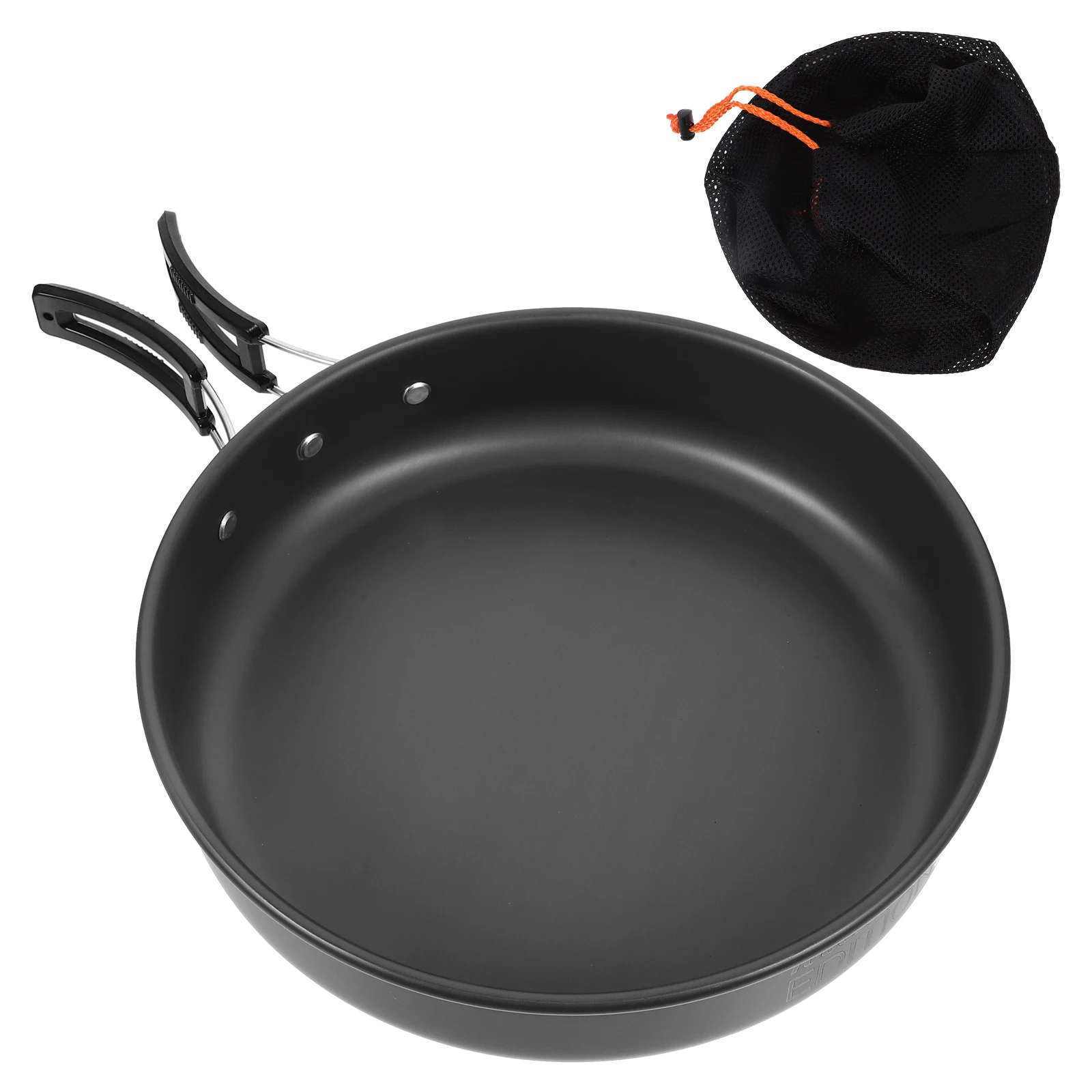 

1 set Extra Large Portable Frying Pan Mesh Bag Camping Outdoor Use Non-Stick Heat Resistant Black Polyester Easy Clean