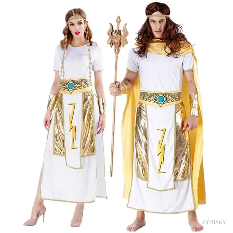 

Halloween Easter Medieval Pharaoh Cleopatra Caesar Couple Costume Stage Performance Myth Queen King Role Play Dress Suits