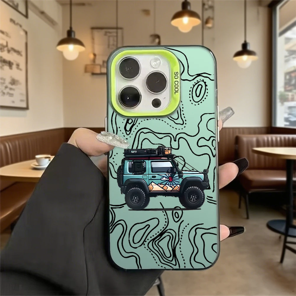 Stoßfeste Handyhülle mit Fahrzeug- und Topographiekarte für iPhone 16 15 14 13 12 11 Pro Max/Mini, kratzfeste Premium-Hartschale – Detail 12