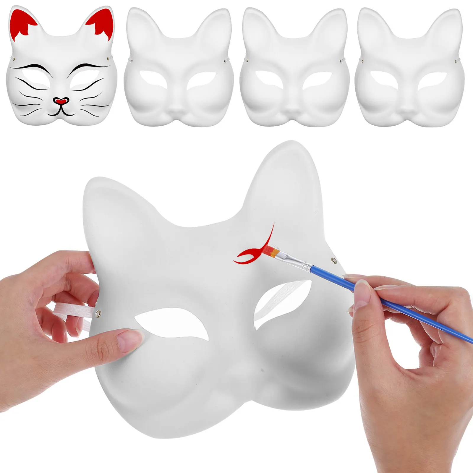 

1Set Graffiti Fox Masks Party Paper Blank Pulp Mask Craft Kit Paints Elastic Bands Cosplay Halloween Decoration