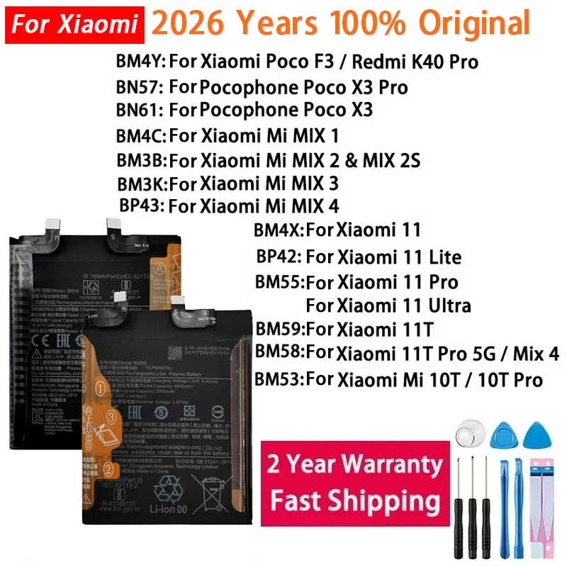 BP42 BM58 BM59 Original Battery For Xiaomi Mi Mix 1 2 2S 3 4 Poco X3 F3 Redmi K40 10T 11T Mi 11 Mi11 Lite Ultra Pro Batteries