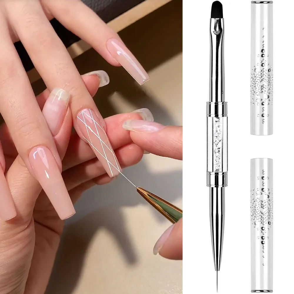 1pcs Ultra-fine Needle Nail Liner Pen Double-headed UV Gel Nail Brush Crystal Handle Drawing Shrimp Thread Nail Art Manicure Pen