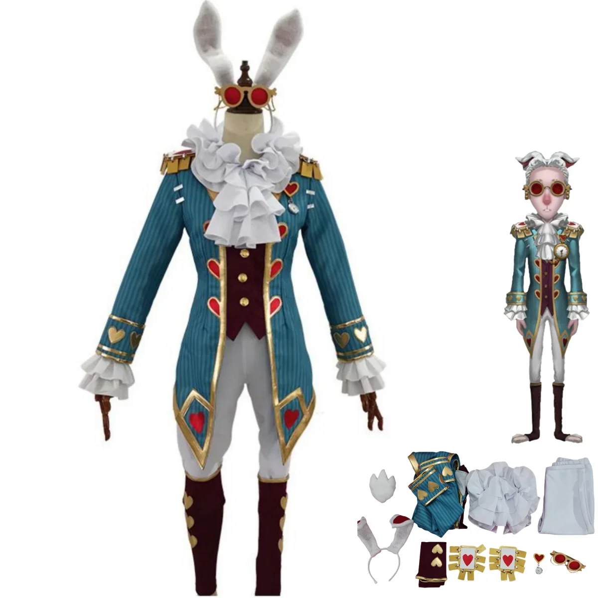 

Anime Game Freddy Riley Lawyer White Rabbit Mr.Cosplay Costume Tailcoat Headwear Children Man Woman Lovely Adult Halloween Suit