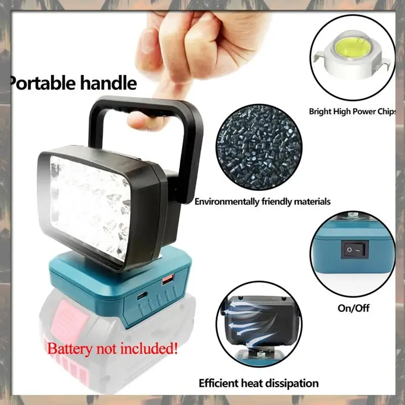 

A70U New 18 LED Work Lights Handheld Lamp Portable Lanterns Flashlight Spotlights Torch For 18V Li- Battery BAT618