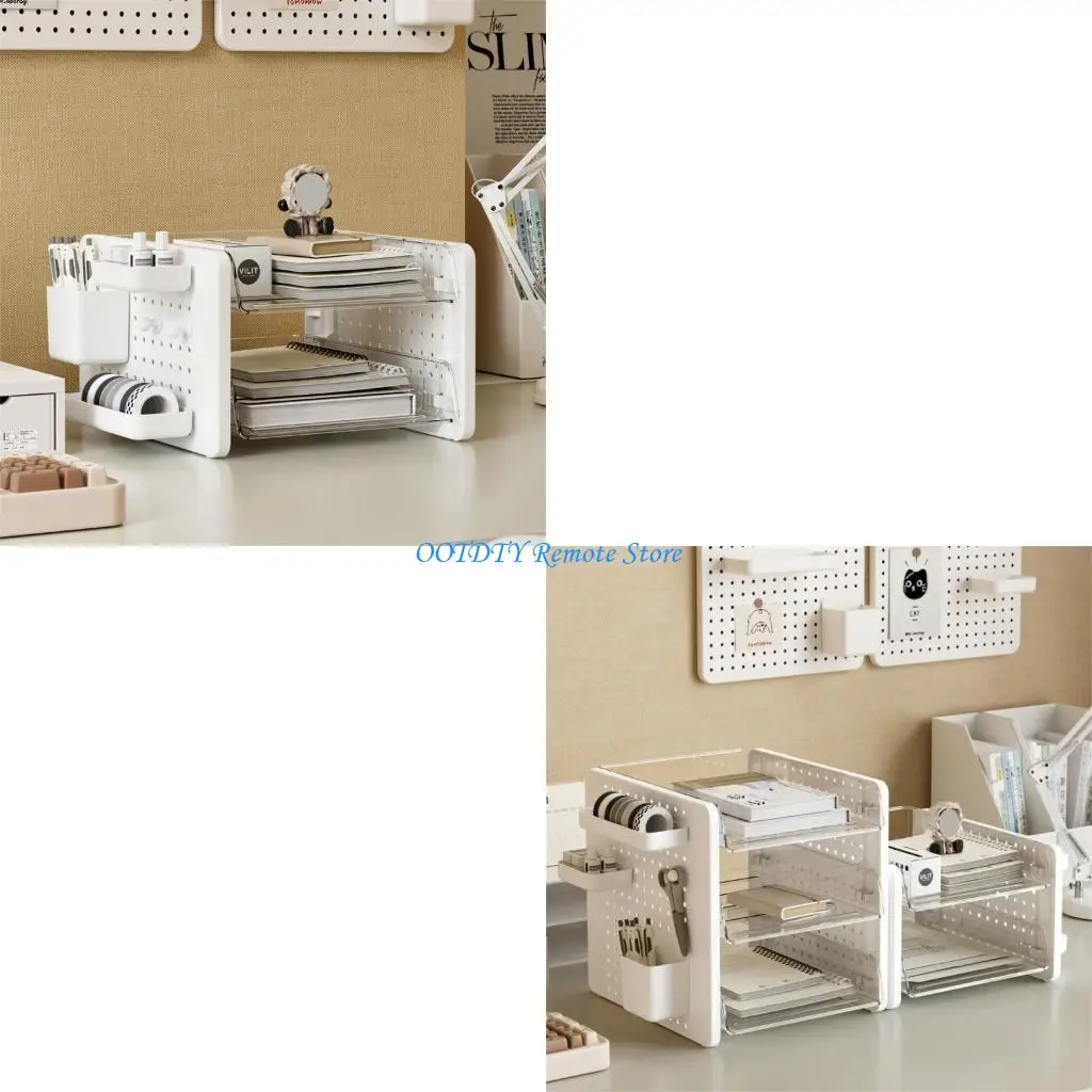 

Space Saving Desk Organizers Acrylic Desktop File Organizers Stackable File Letter Tray With Pegboard Shelf And Pen Cup