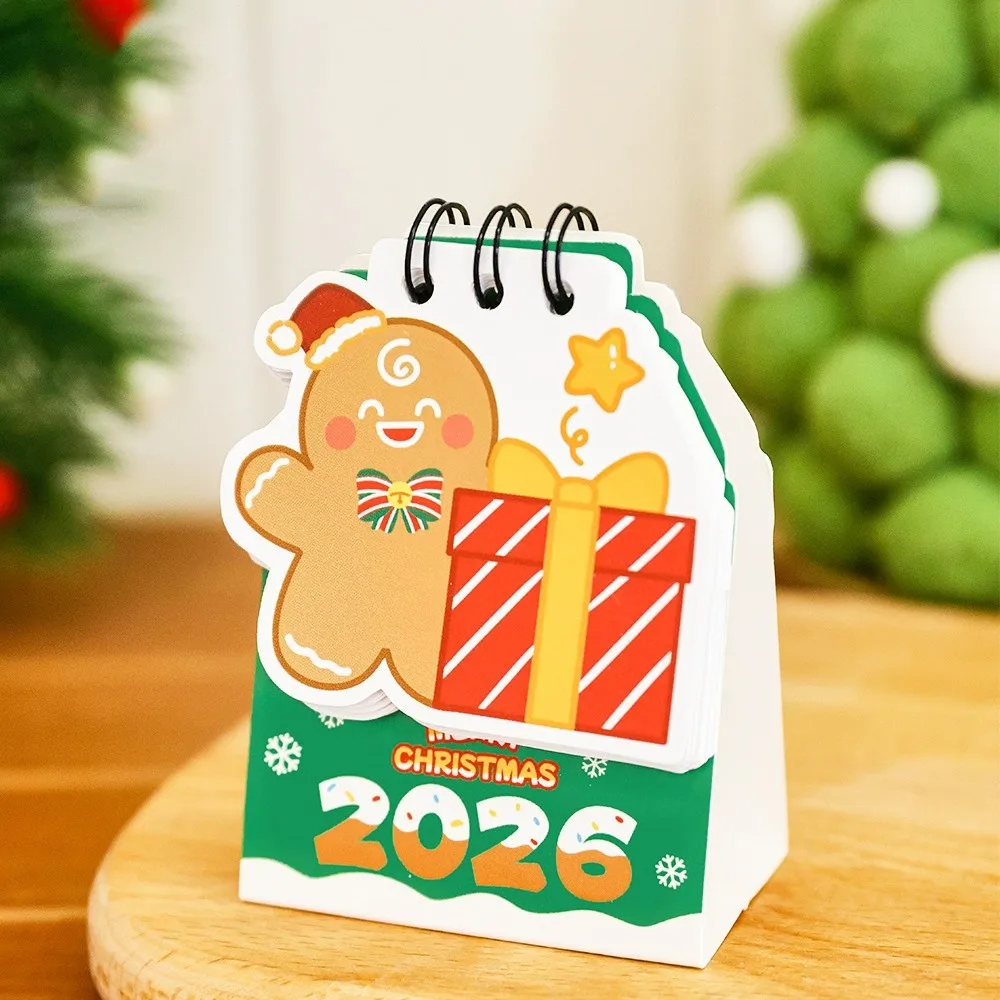 لطيف صغير 2026 أجندة مكتبية /رزنامة مكتبية لفائف ملزمة الكرتون سطح المكتب التقويم سانتا كلوز الجدول الزمني مخطط الهدايا #2