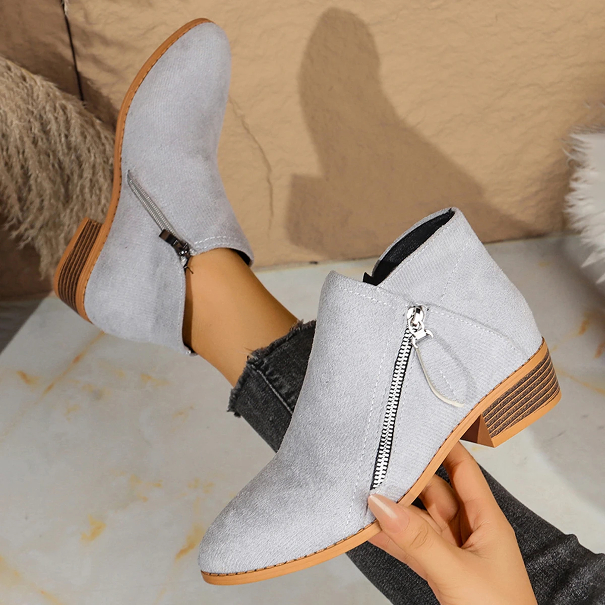 Frauen Stiefel Herbst/winter Seite Stiefeletten Weibliche Niedrigen Absatz Niedrigen Rohr Student College Stil Frauen Schuhe Bequeme Outdoor schuhe – Detail 4