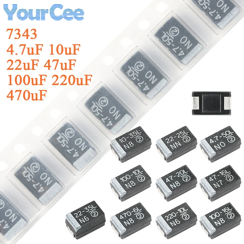 10 teile/los 1206 3528 6032 7343 SMD Tantal Kondensator 1uF 2,2uF 4,7uF 10uF 35V 16V 20V 25V 22uF 33uF 47uF 100uF 470uF 6,3V 10V