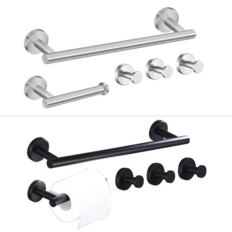 Black Bathroom Hardware Set Towel Rack Hand Towel Bar SUS304 Brushed Nickel Paper Holder Robe Hook Bathroom Accessories Kit Set