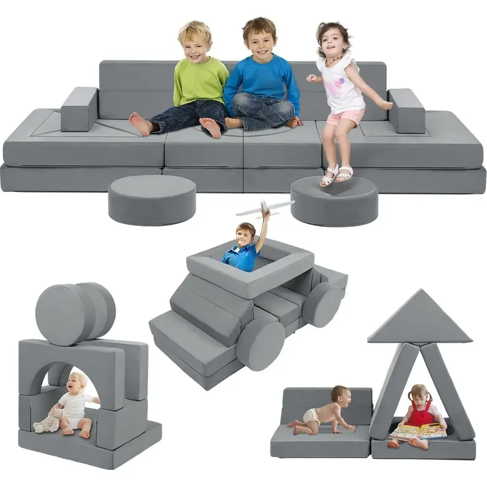 

Convertible Velvet Sectional Sofa for Playrooms, Multi-functional Building Furniture, Suitable for Toddlers and Kids