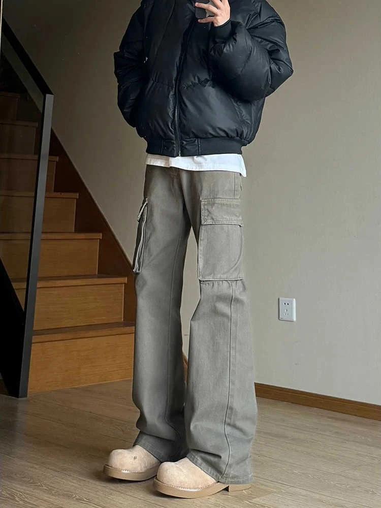 

Мужские брюки American Sle Brown Straight Leg Workwear, весна-осень, винтажные, приталенные, с легким расклешением, для работы